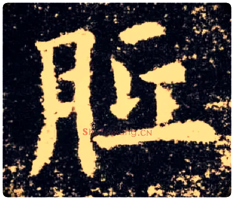 胝毛笔楷书写法,摘自唐欧阳询九成宫醴泉铭