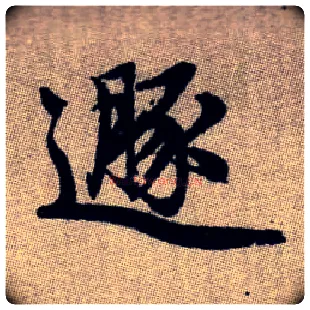 遯毛笔楷书写法,摘自元赵孟頫续千字文同“遁”